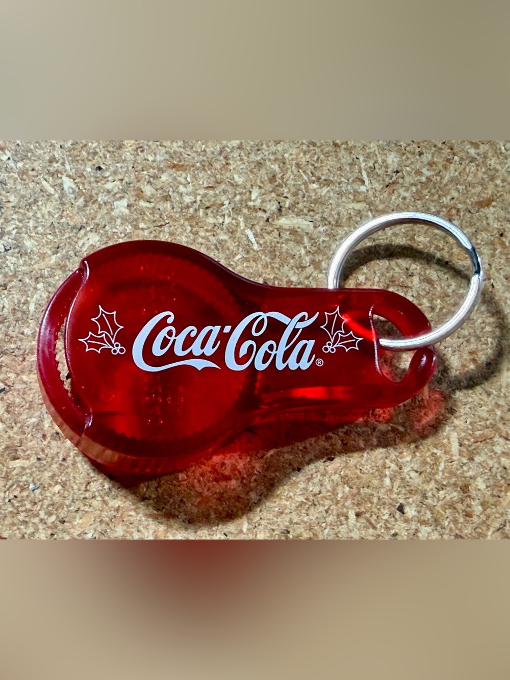 Vintage Coca-Cola Holiday Red Bottle Cap Gripper Opener Keychain Plastic